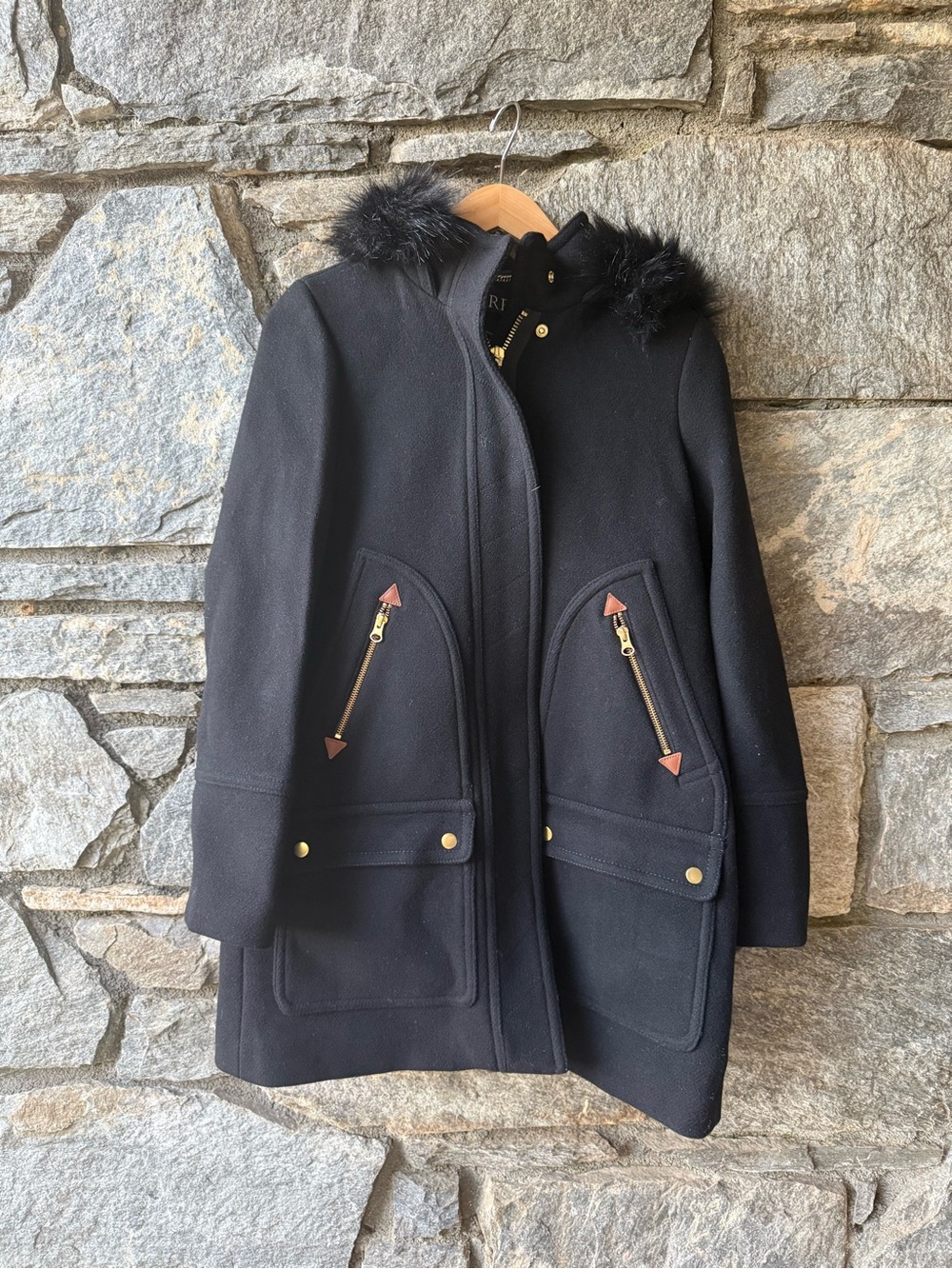 J. Crew Chateau parka Italian stadium-cloth wool coat Black Size 2NWT